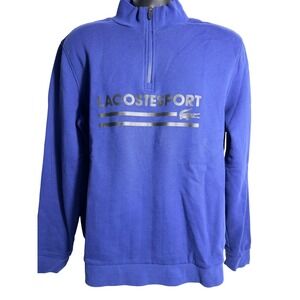 Lacoste Sport Sweatshirt Mens XL Blue 1/4 Zip Mock Neck Fleece Logo Pullover